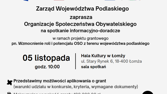 Granty do 100 tys. zł dla organizacji pozarządowych. Spotkanie informacyjne w Łomży