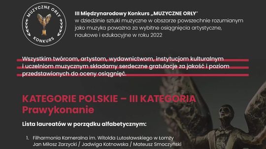 Łomżyńska Filharmonia po raz drugi laureatem konkursu „Muzyczne orły”