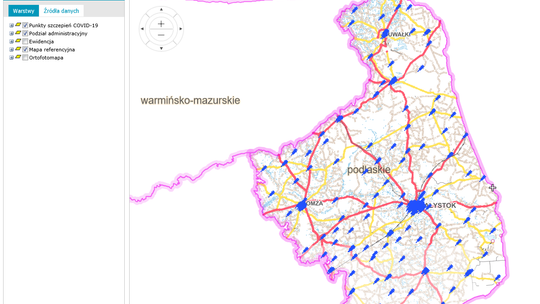 Mapa punktów szczepień na „Portalu mapowym GIS Podlasia”