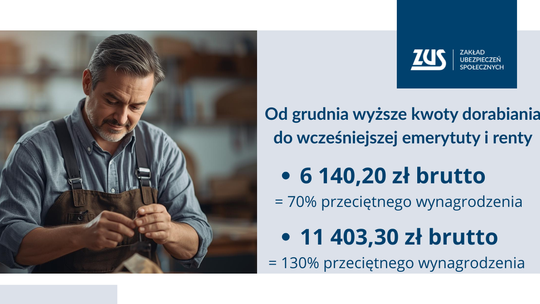 Od grudnia  wcześniejsi emeryci i renciści mogą dorobić więcej