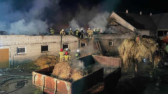 Pożar stodoło - obory w gminie Zambrów. Ponad 100 tys. złotych straty [FOTO]