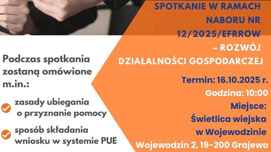 Spotkanie informacyjne w Wojewodzinie o dotacjach na rozwój działalności gospodarczej