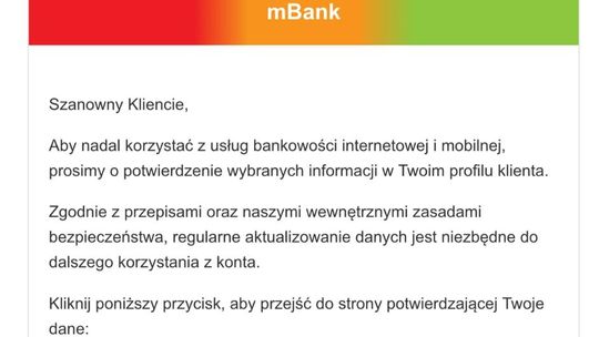 Uwaga na fałszywe wiadomości podszywające się pod mBank!