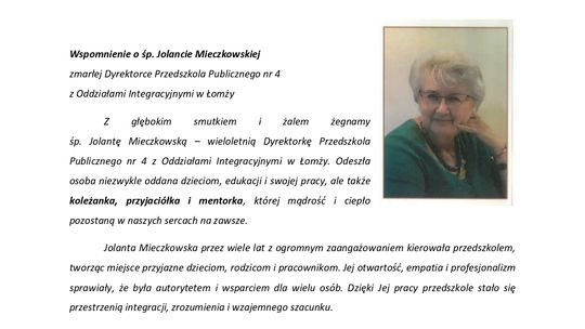 Zmarła Jolanta Mieczkowska – wieloletnia dyrektorka Przedszkola nr 4 w Łomży