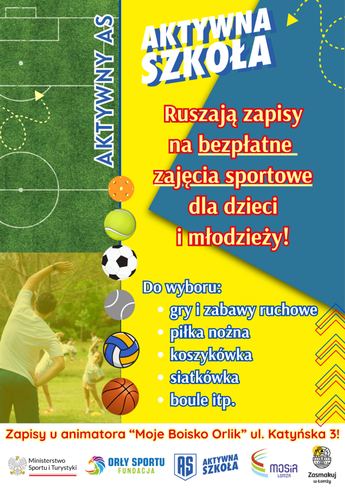 Bezpłatne zajęcia sportowe dla dzieci i młodzieży w Łomży w ramach programu „Aktywny AS na Orliku”