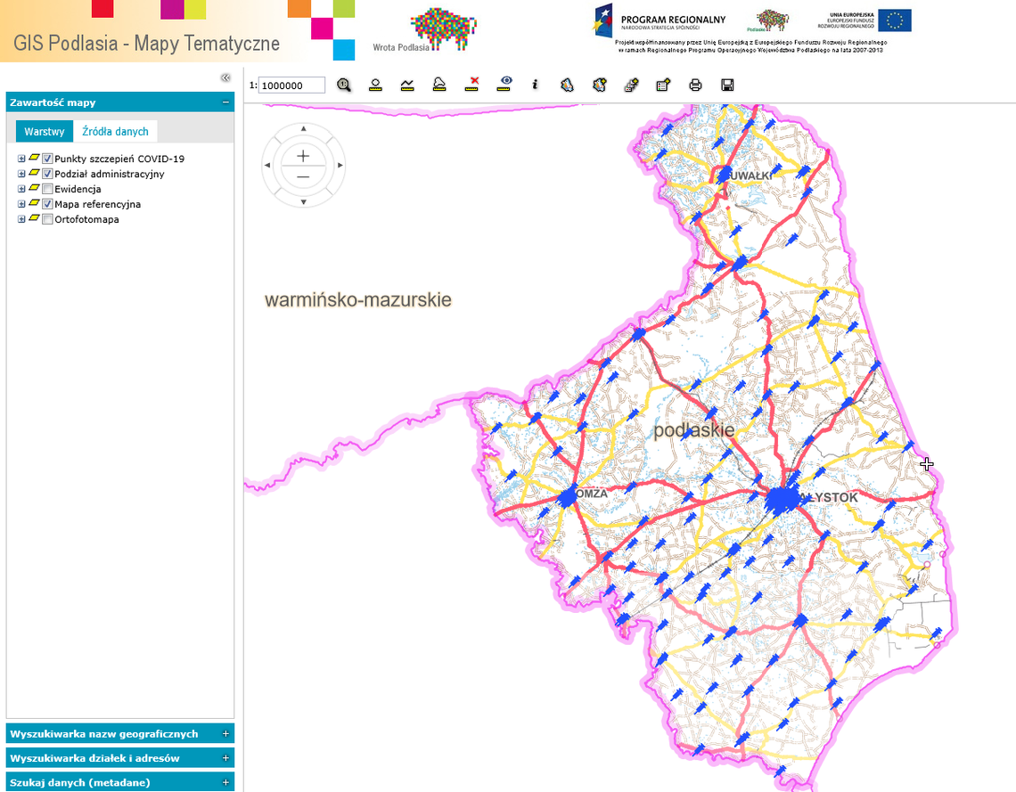 Mapa punktów szczepień na „Portalu mapowym GIS Podlasia”