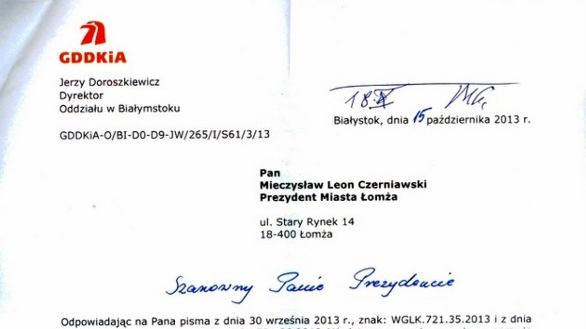 Odpowiedź GDDKiA w sprawie obwodnicy Łomży Odpowiedź GDDKiA w sprawie obwodnicy Łomży