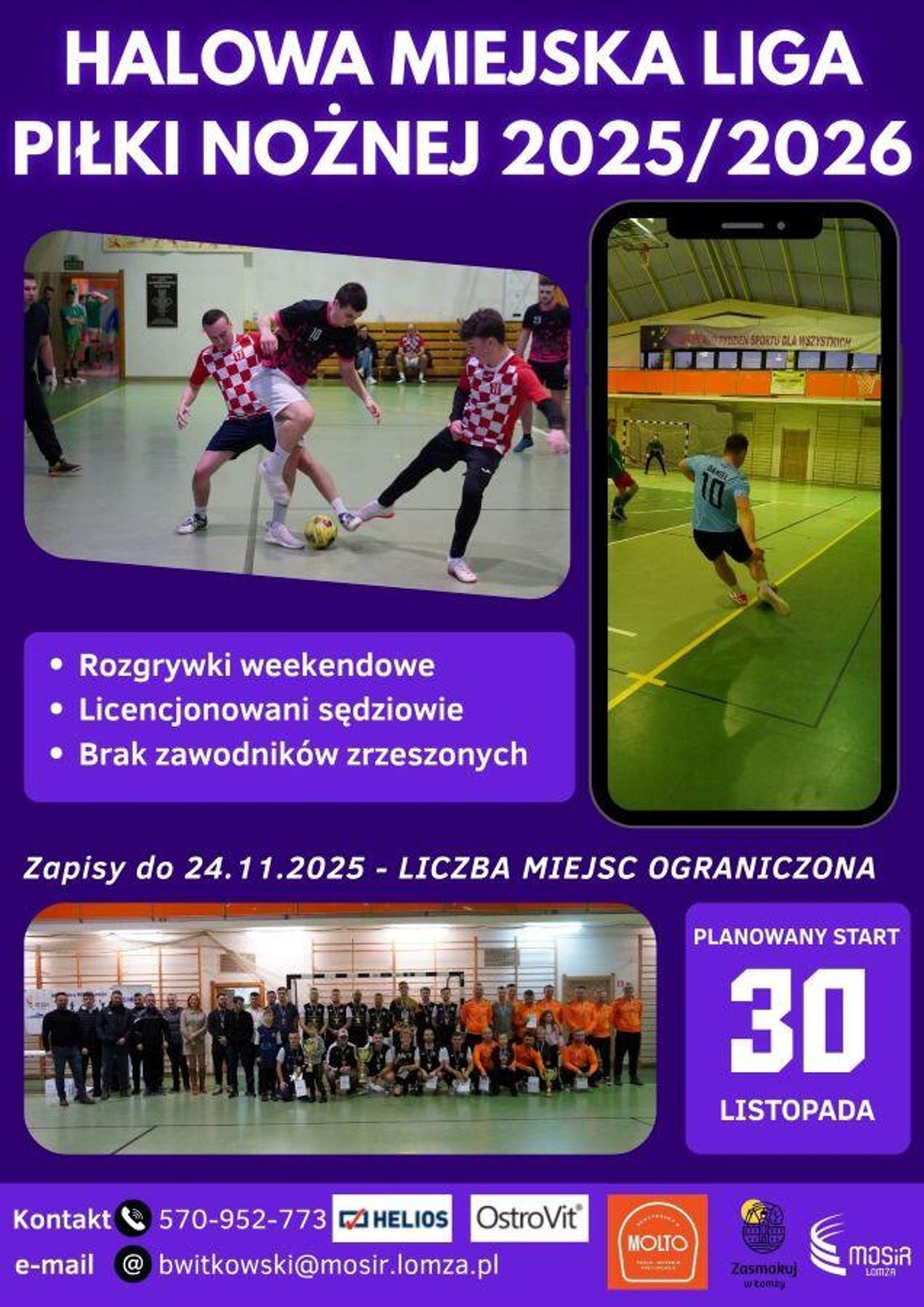 Ruszyły zapisy do Halowej Miejskiej Ligi Piłki Nożnej MOSiR Łomża – sezon 2025/2026