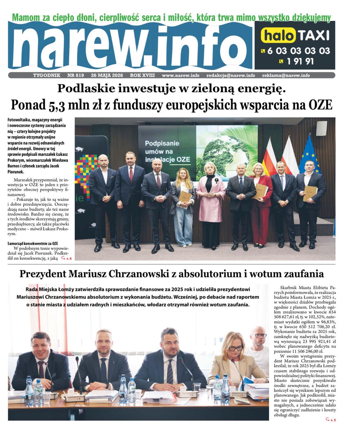 Tygodnik Narew 819 z 26 maja 2026 roku. Mamom za ciepło dłoni, cierpliwość serca i miłość, która trwa mimo wszystko dziękujemy Tygodnik Narew 819 z 26 maja 2026 roku. Mamom za ciepło dłoni, cierpliwość serca i miłość, która trwa mimo wszystko dziękujemy