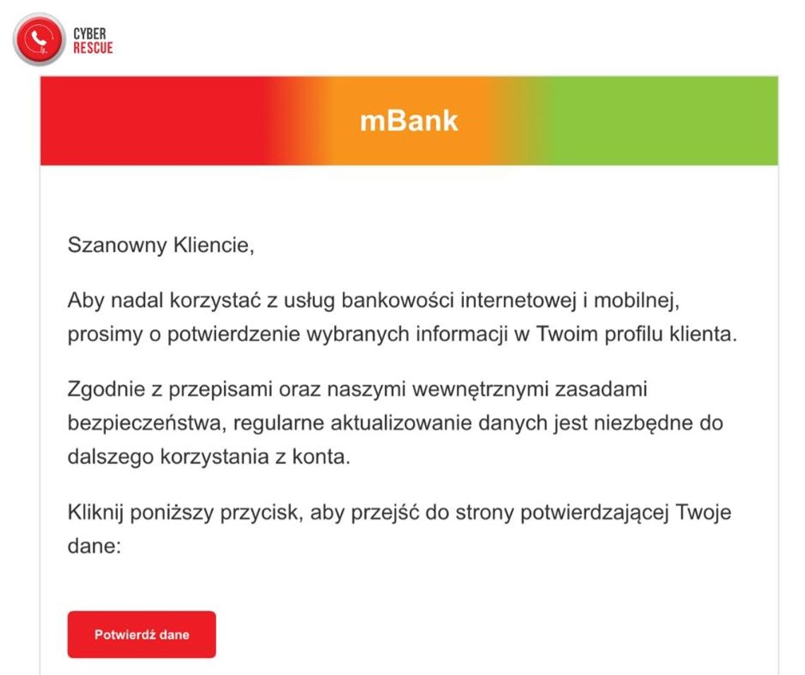 Uwaga na fałszywe wiadomości podszywające się pod mBank!