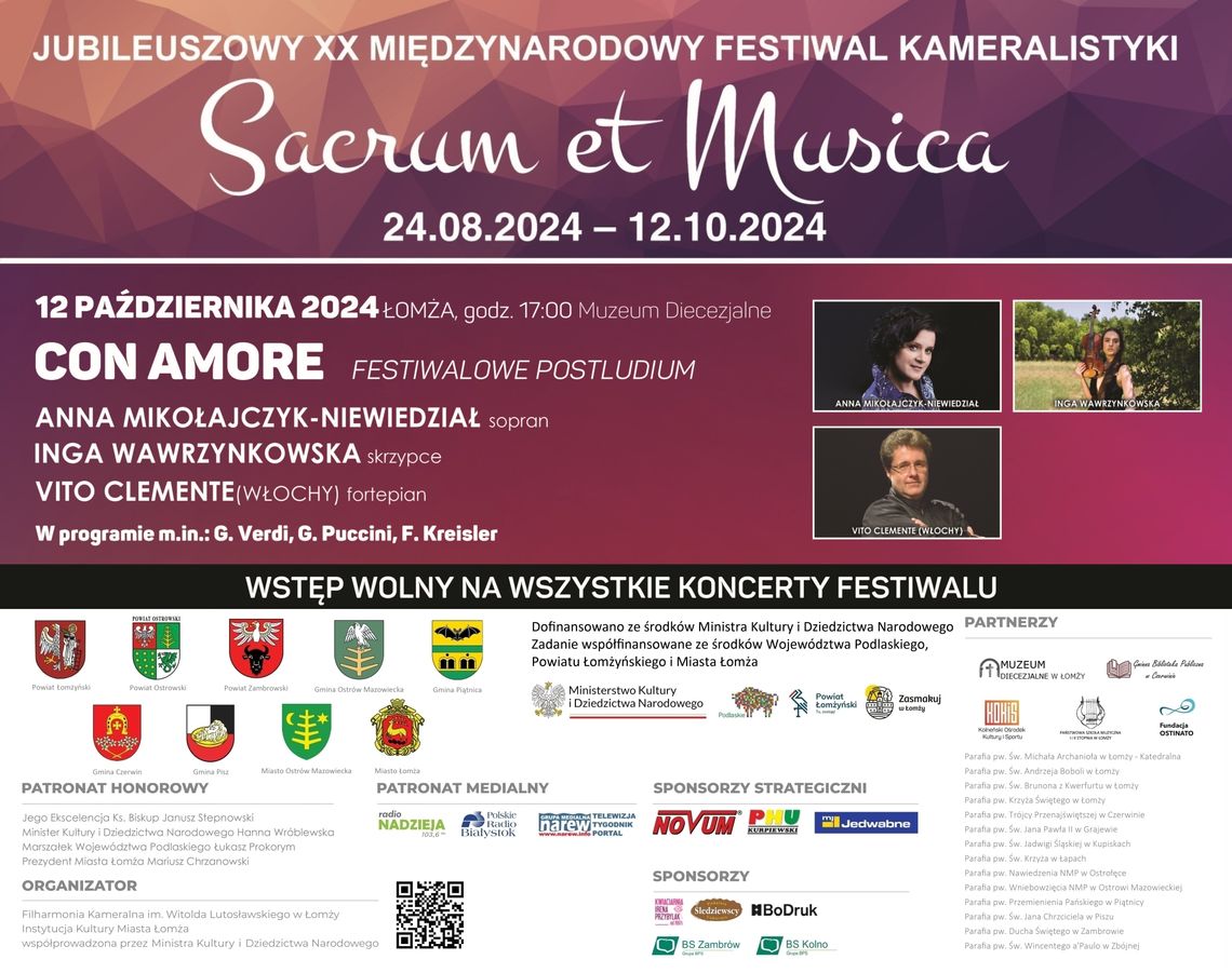 Zaproszenie na Metti una sera oraz festiwalowe postludium Filharmonii Kameralnej w Łomży