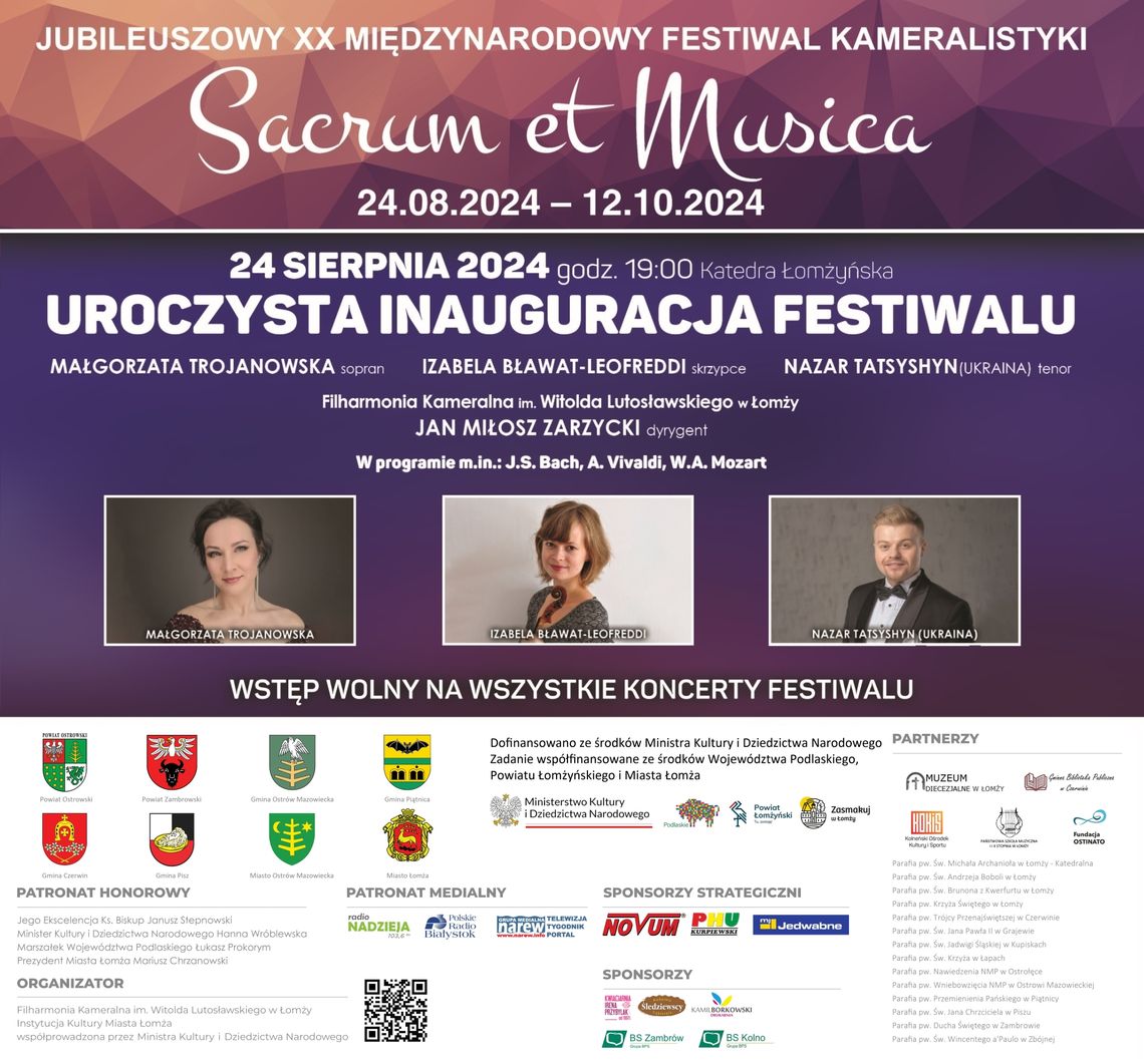 Zaproszenie na uroczystą inauguracje Jubileuszowego XX Międzynarodowego Festiwalu Kameralistyki „Sacrum et Musica”